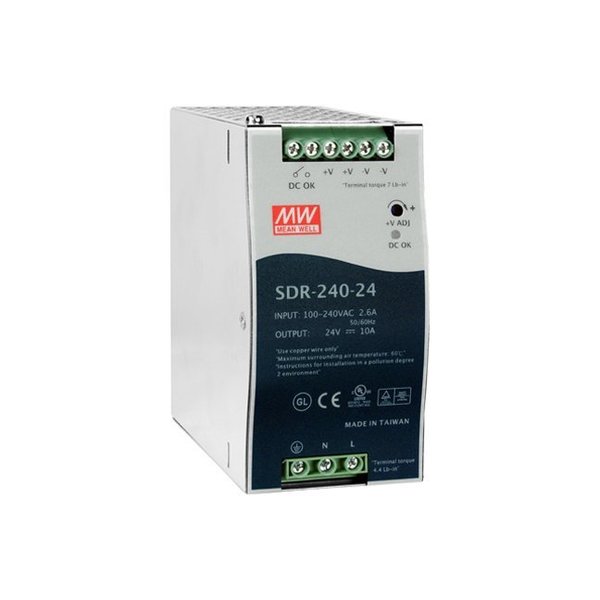 Antaira Power Supply, 88 to 264V AC/124 to 370V DC, 24V DC, 240W, 10A, DIN Rail SDR-240-24